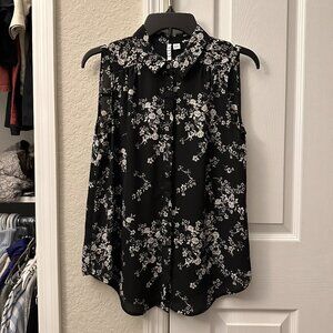 ELLE Black Floral Sleeveless Button Up